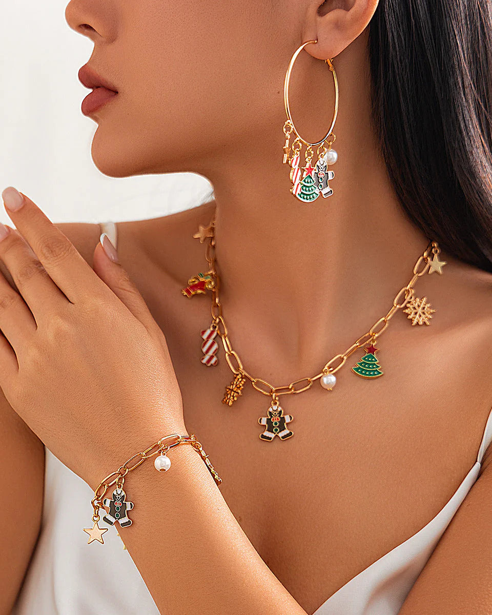 Aoaome Christmas Fashion Bell Christmas Tree Necklace Sets