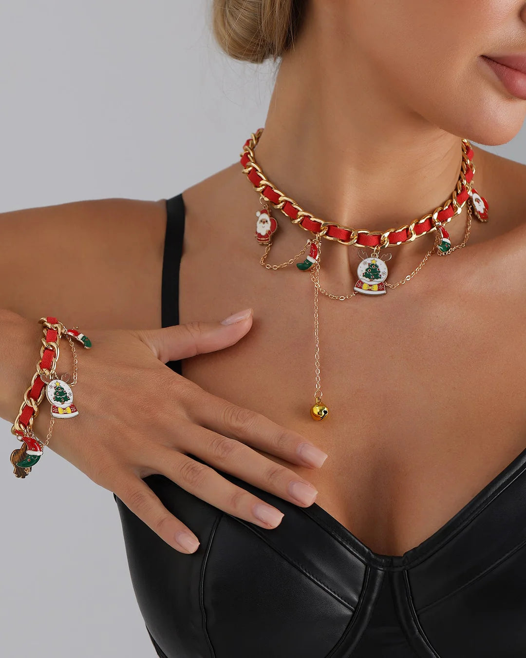 Aoaome Christmas Ribbon Braided Fashion Party Necklaces And Bracelets