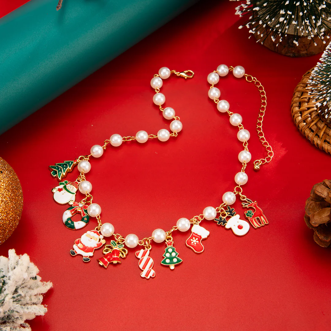Aoaome Christmas Snowman Reindeer Candy Pendant Necklaces