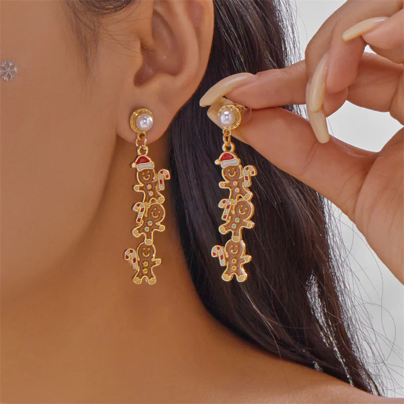 Aoaome Christmas Tree Gingerbread Man Fashionable Cute Versatile Earrings
