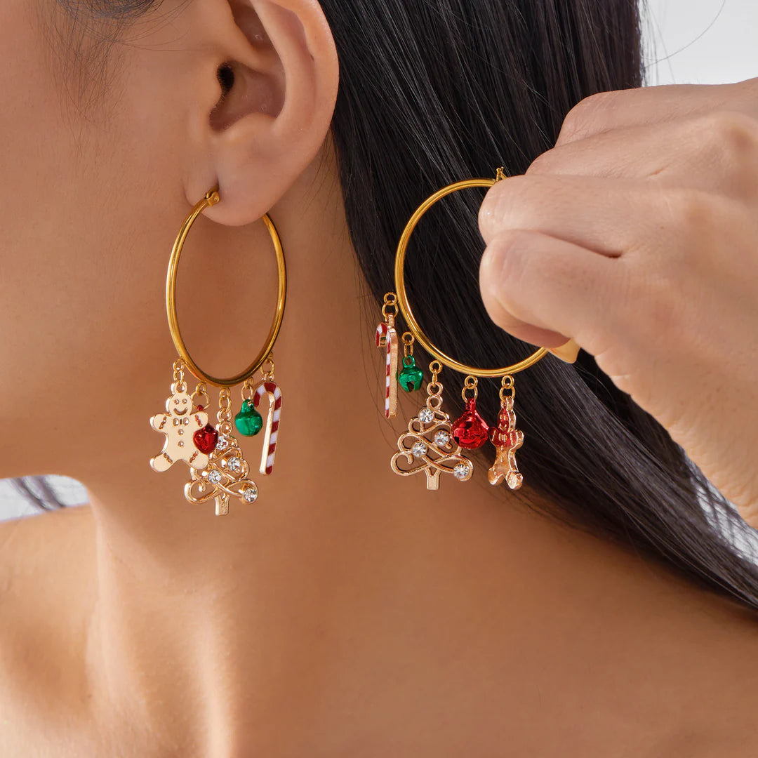 Aoaome Christmas Tree Gingerbread Man Fashionable Cute Versatile Earrings