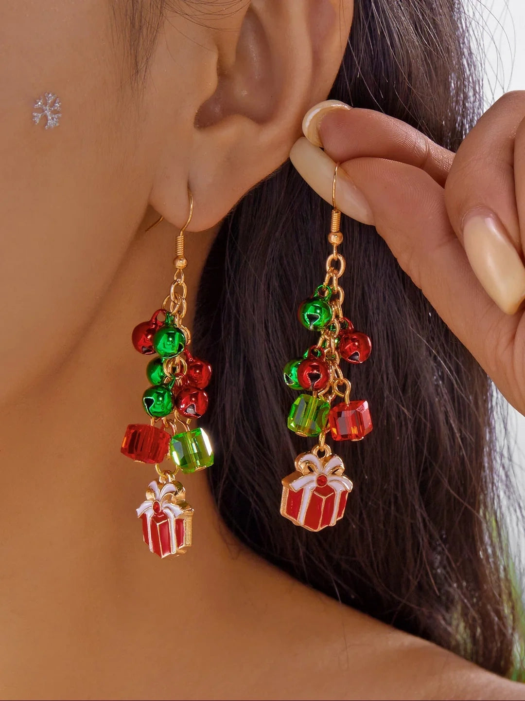 Aoaome Christmas Tree Versatile Snowflake Bell Tassel Earrings