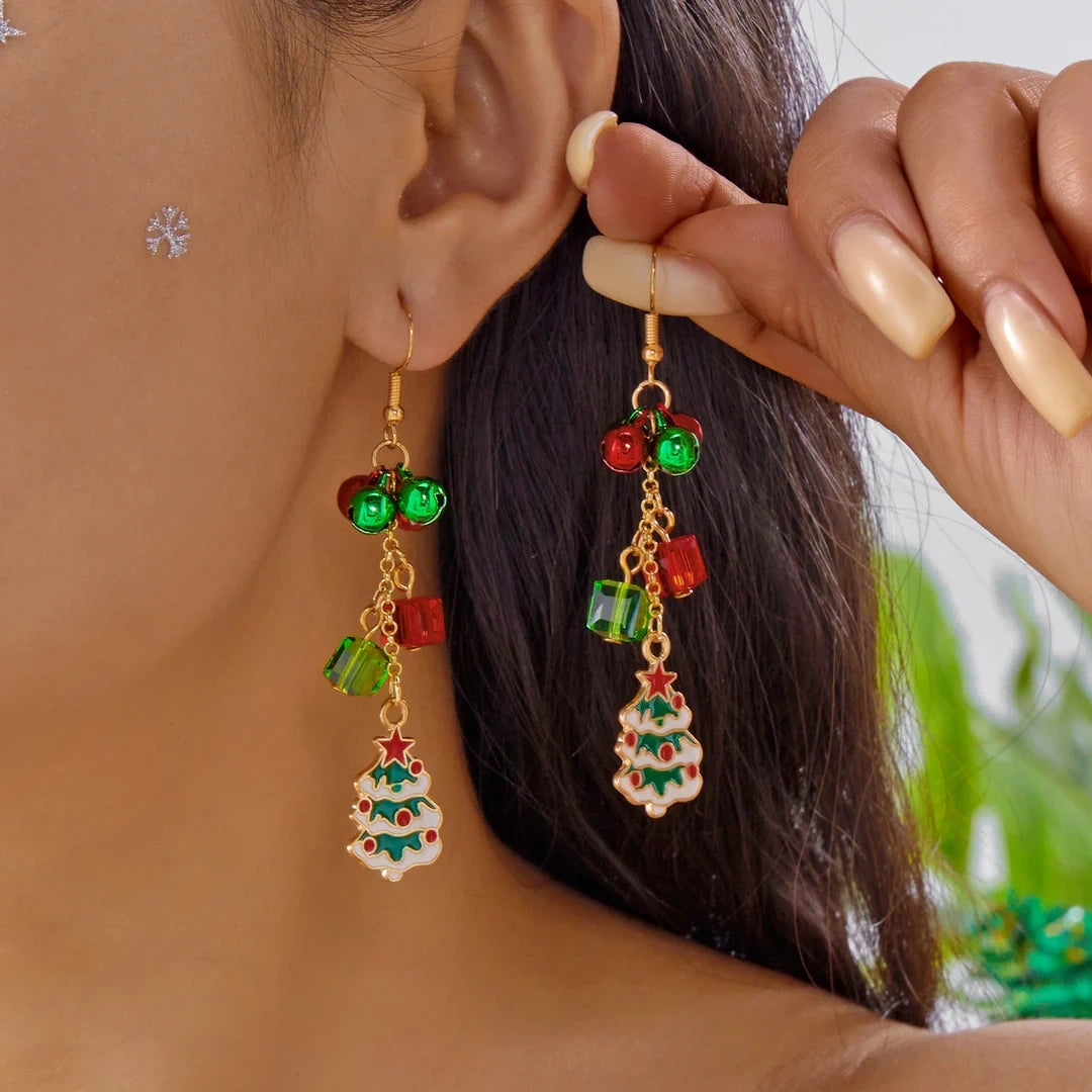 Aoaome Christmas Tree Versatile Snowflake Bell Tassel Earrings