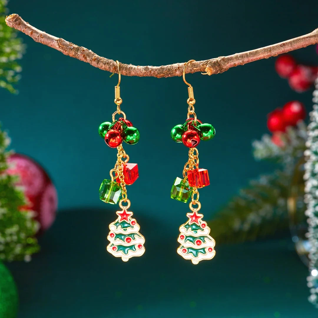Aoaome Christmas Tree Versatile Snowflake Bell Tassel Earrings