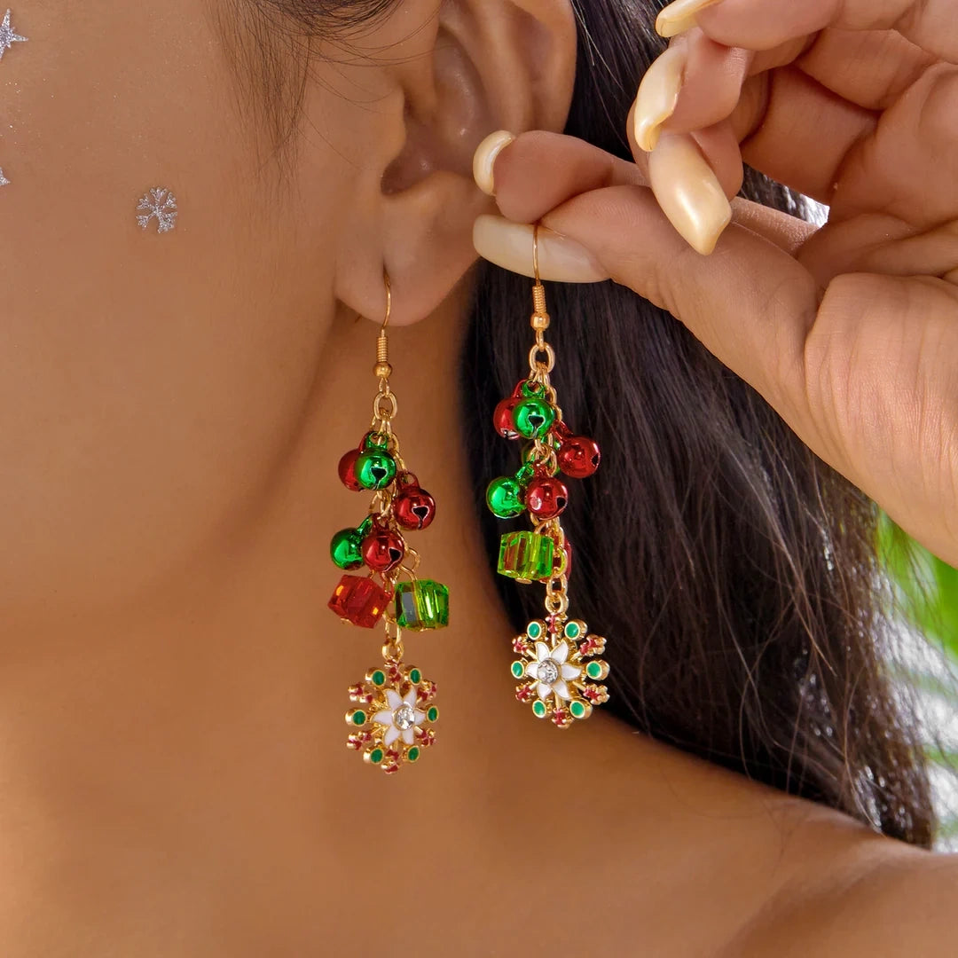 Aoaome Christmas Tree Versatile Snowflake Bell Tassel Earrings