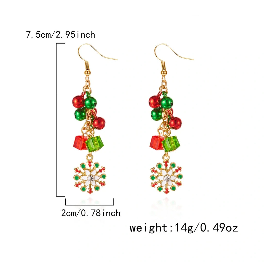 Aoaome Christmas Tree Versatile Snowflake Bell Tassel Earrings