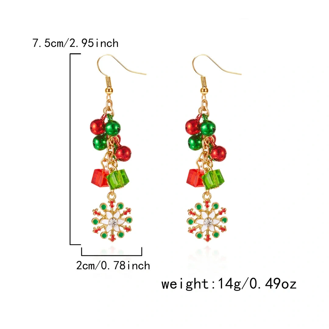 Aoaome Christmas Tree Versatile Snowflake Bell Tassel Earrings