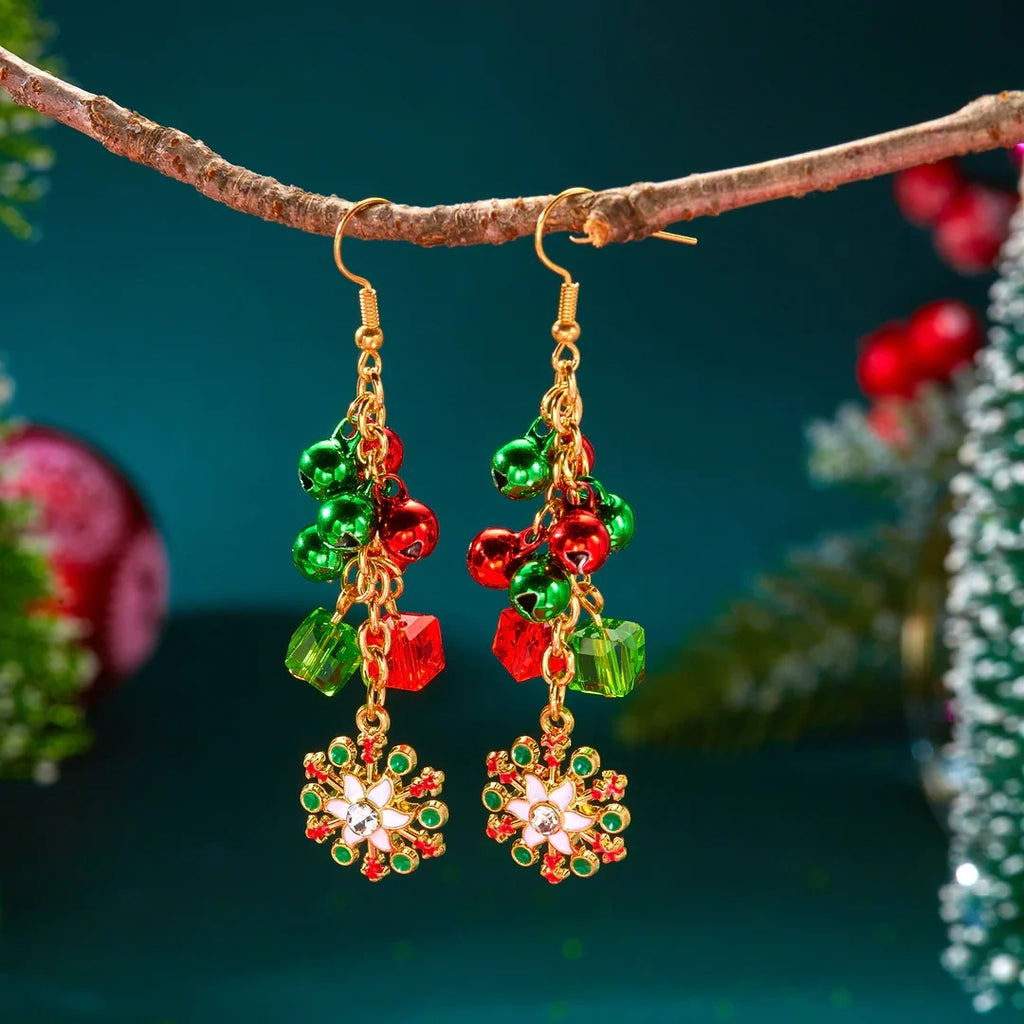 Aoaome Christmas Tree Versatile Snowflake Bell Tassel Earrings