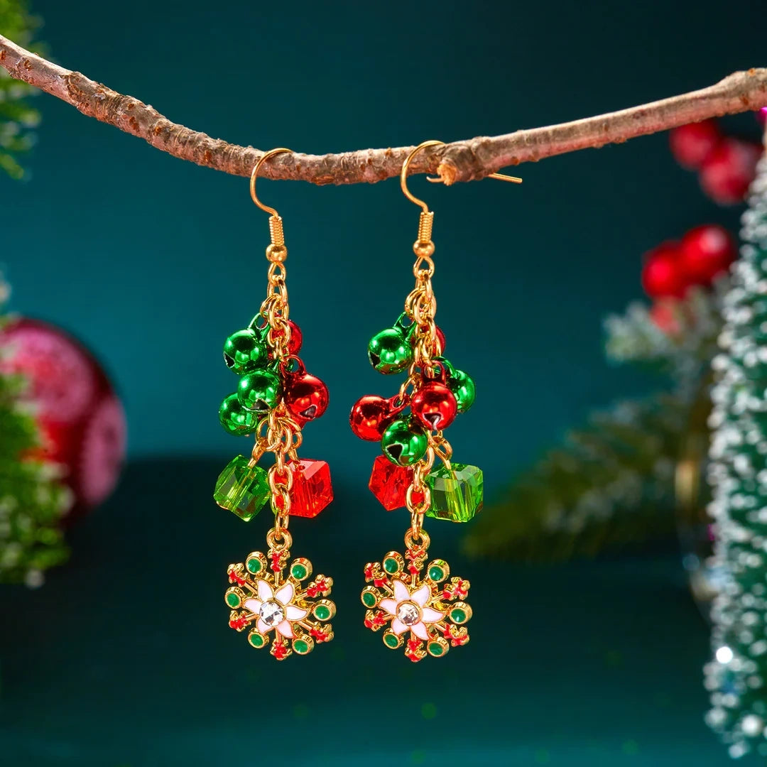 Aoaome Christmas Tree Versatile Snowflake Bell Tassel Earrings