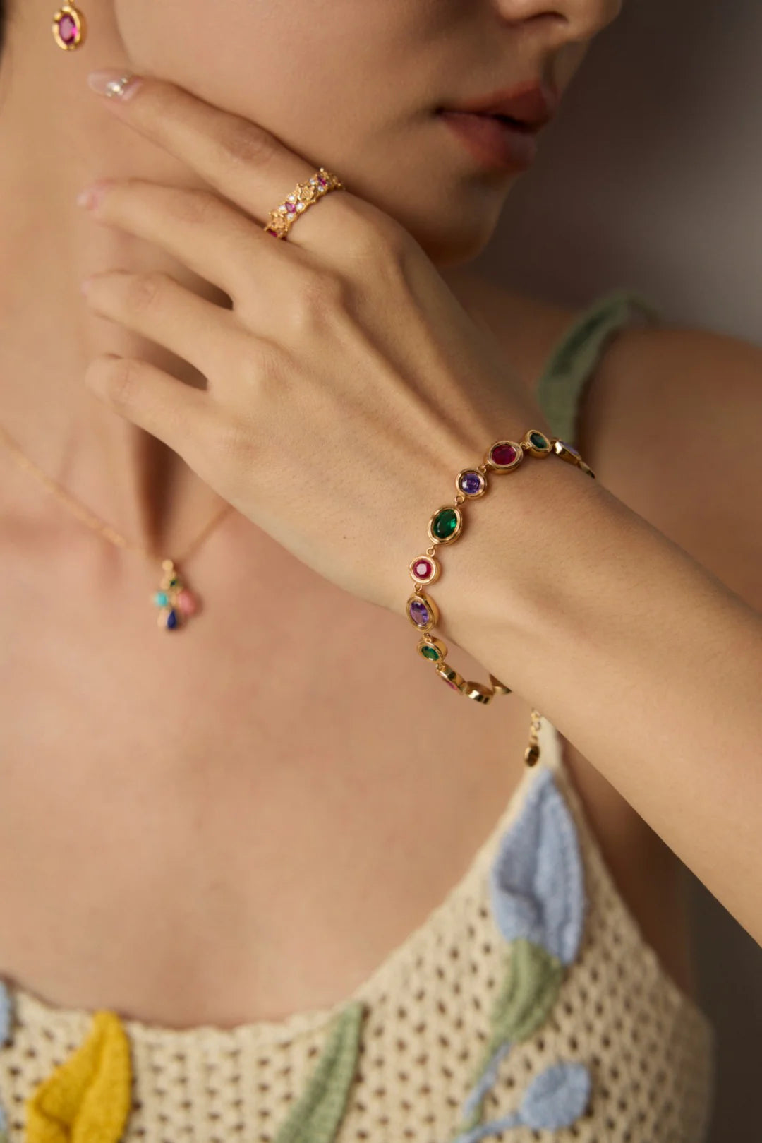 Aoaome Colorful Zirconia Palace Collection Bracelet Earrings