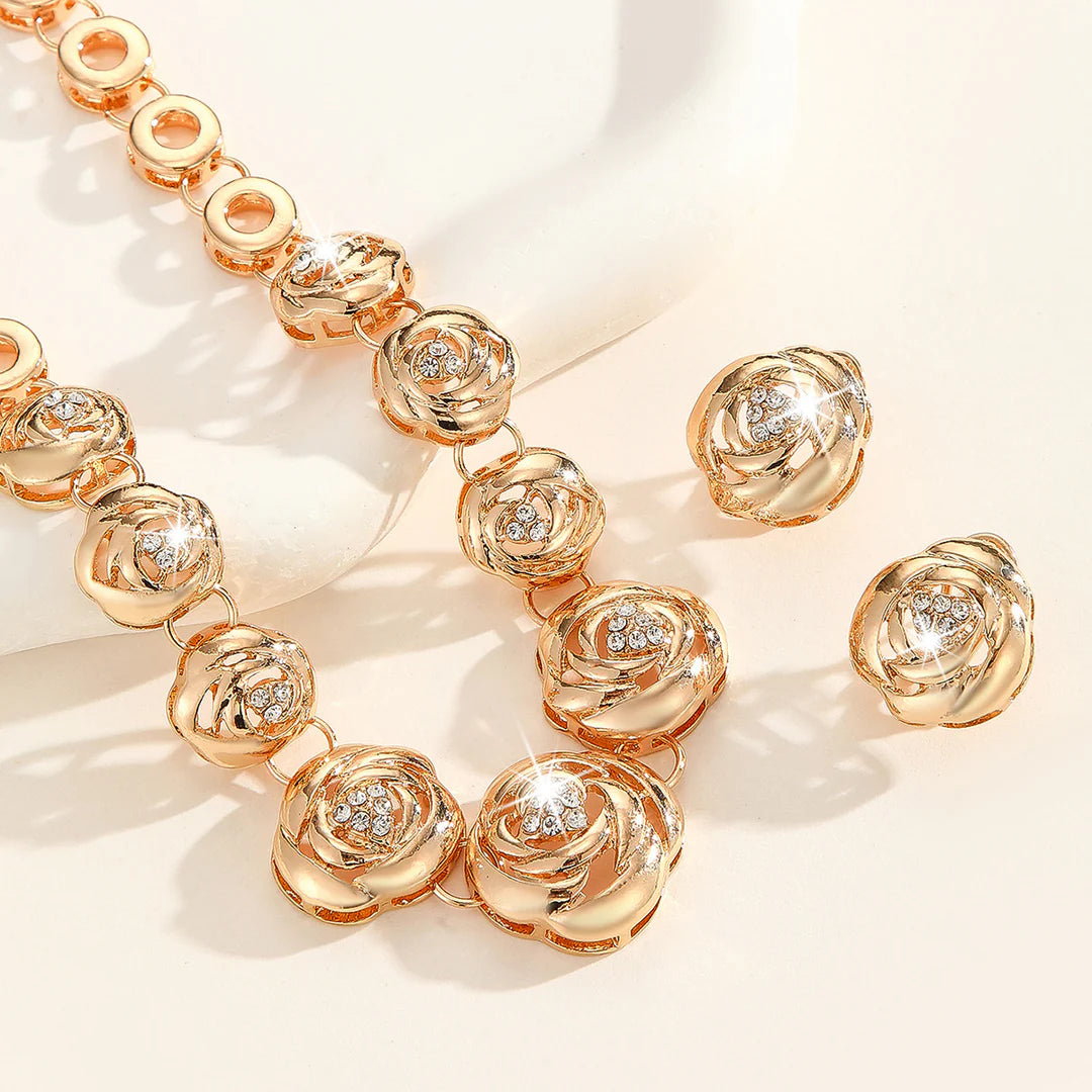 Aoaome Crystal Rose Necklace and Earring Sets