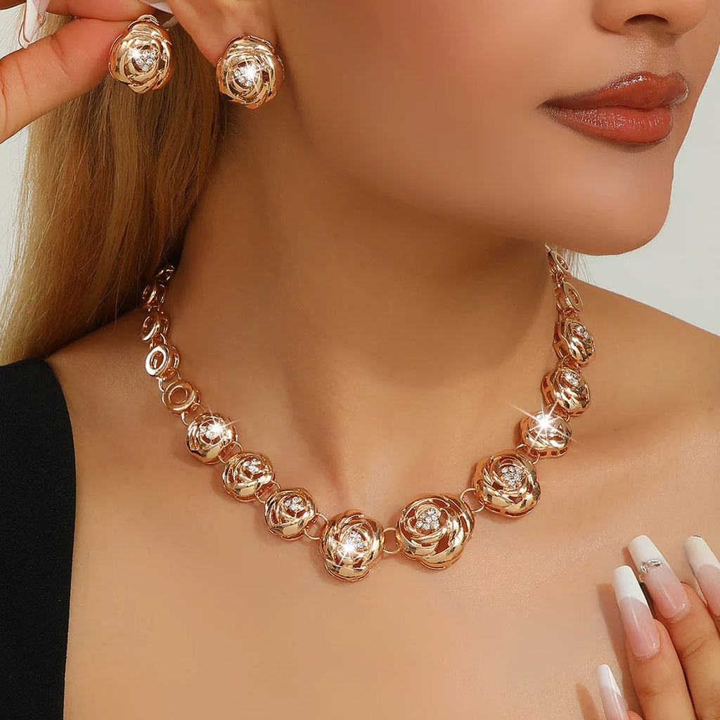 Aoaome Crystal Rose Necklace and Earring Sets