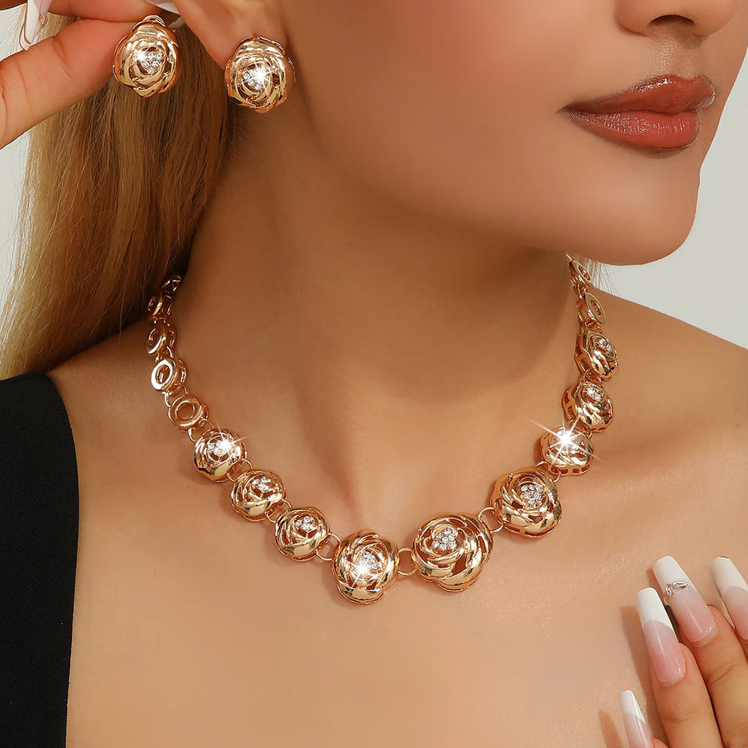 Aoaome Crystal Rose Necklace and Earring Sets