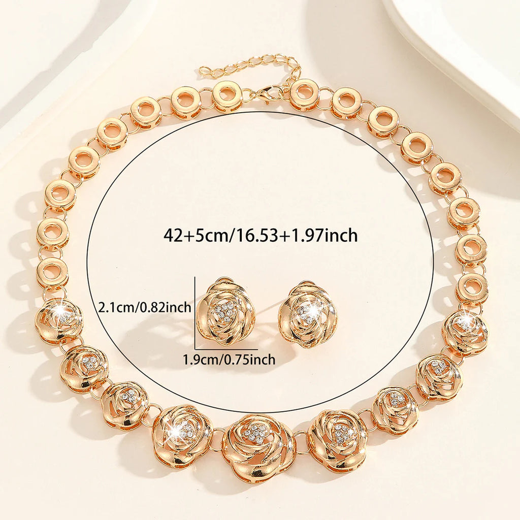Aoaome Crystal Rose Necklace and Earring Sets