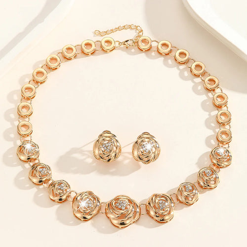 Aoaome Crystal Rose Necklace and Earring Sets