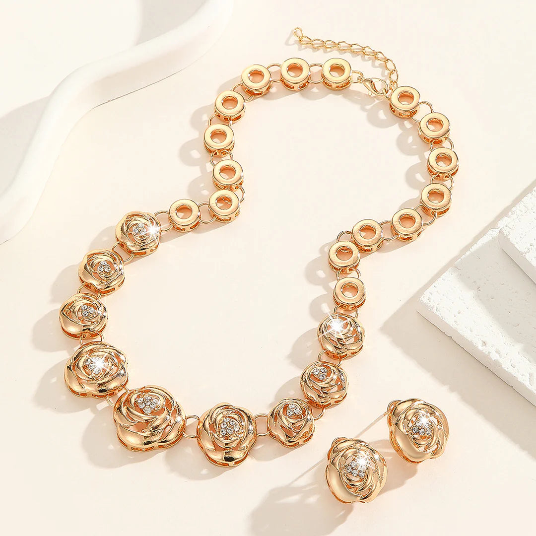 Aoaome Crystal Rose Necklace and Earring Sets