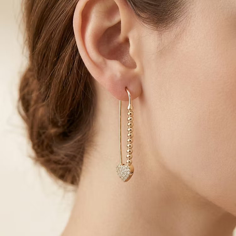 Aoaome Dainty Heart Cubic Zirconia Threader Earrings