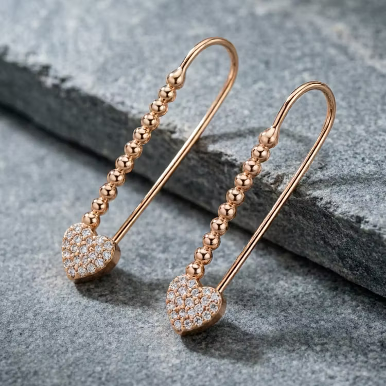 Aoaome Dainty Heart Cubic Zirconia Threader Earrings