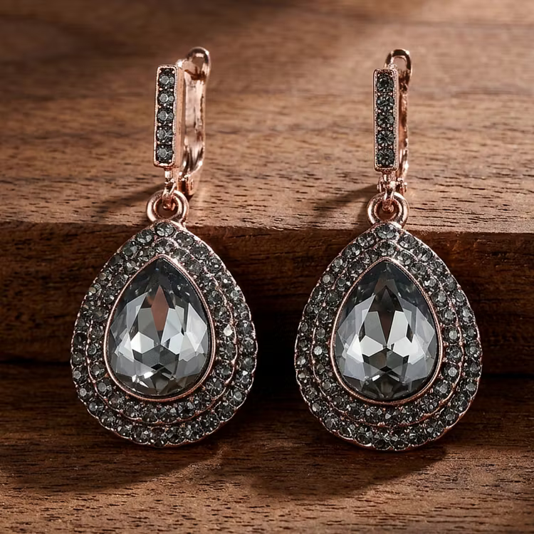 Aoaome Dark Grey Crystal Rose Gold Earrings