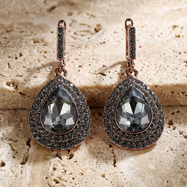 Aoaome Dark Grey Crystal Rose Gold Earrings