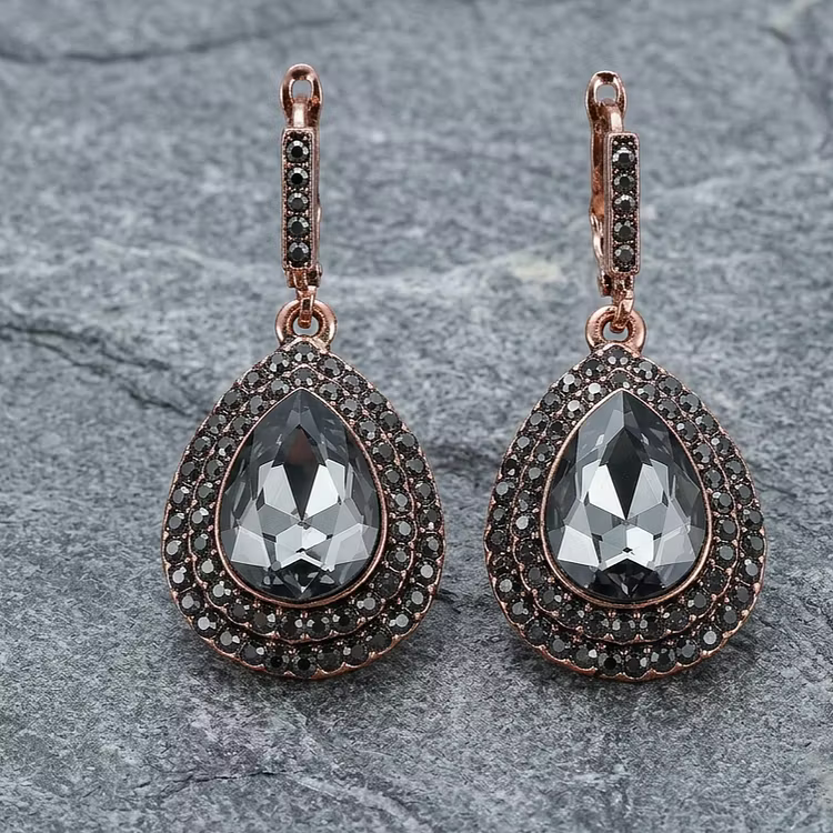 Aoaome Dark Grey Crystal Rose Gold Earrings