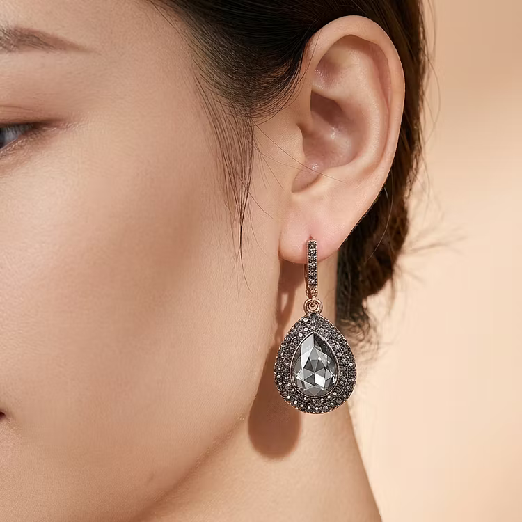 Aoaome Dark Grey Crystal Rose Gold Earrings