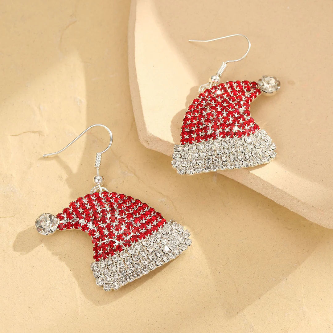 Aoaome Diamond-Studded Christmas Hat Colored Earrings