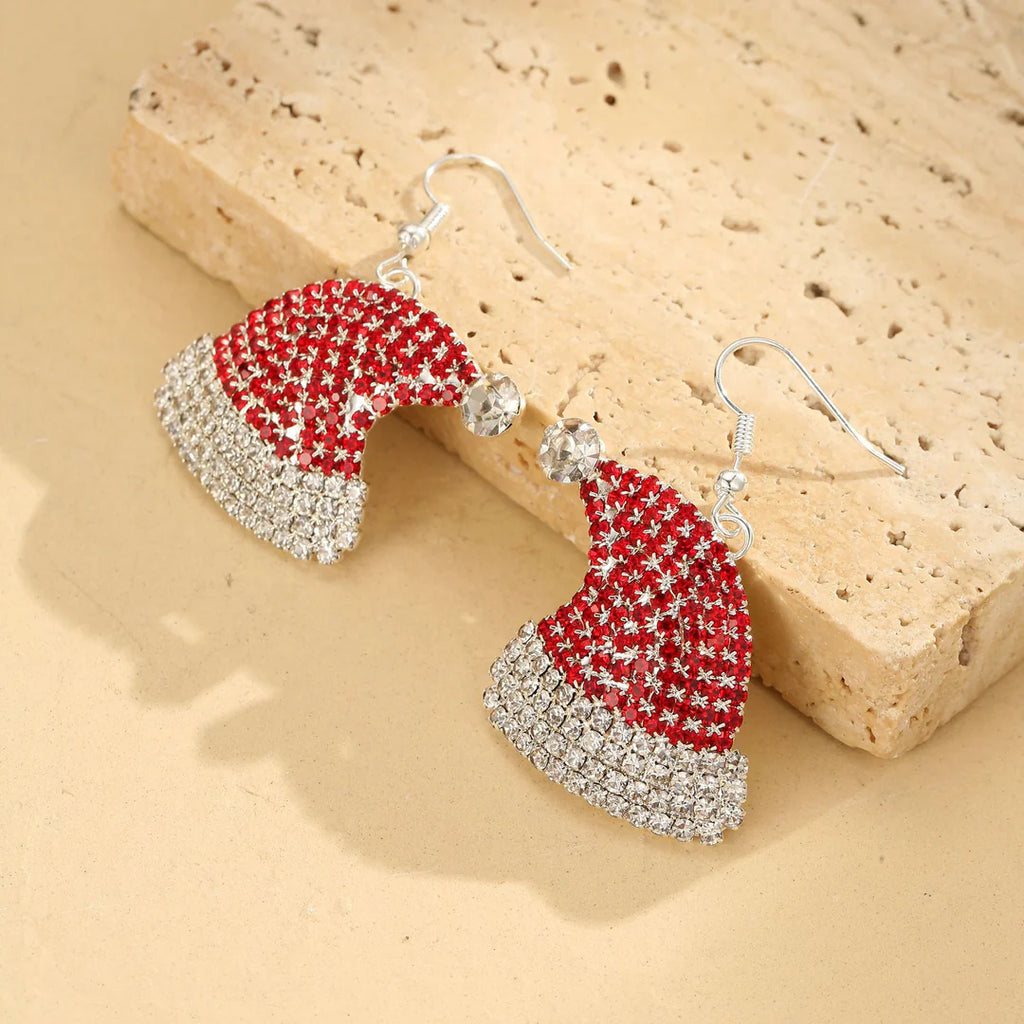 Aoaome Diamond-Studded Christmas Hat Colored Earrings