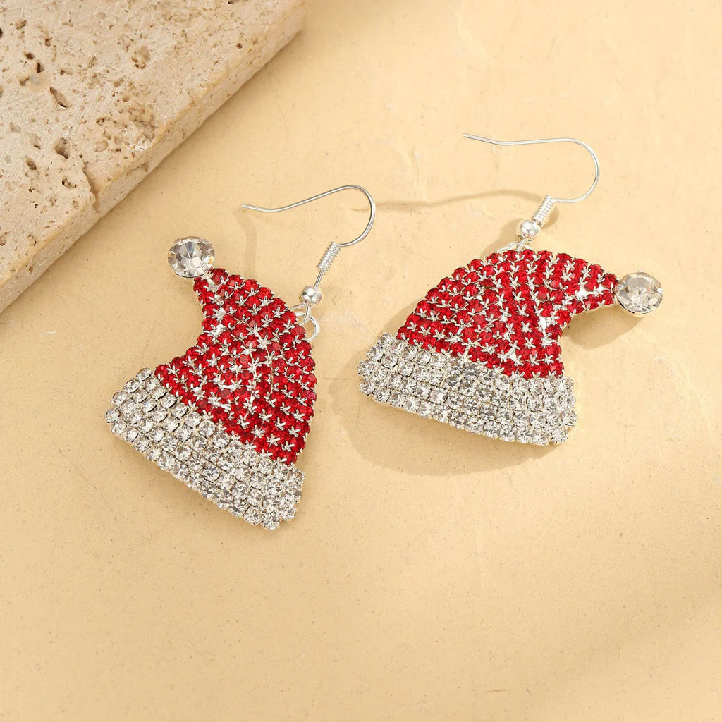 Aoaome Diamond-Studded Christmas Hat Colored Earrings