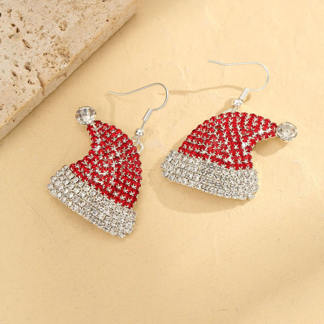 Aoaome Diamond-Studded Christmas Hat Colored Earrings