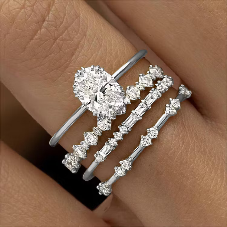 Aoaome Diamond and Zirconia Flower Engagement Anniversary Luxury Jewelry Rings