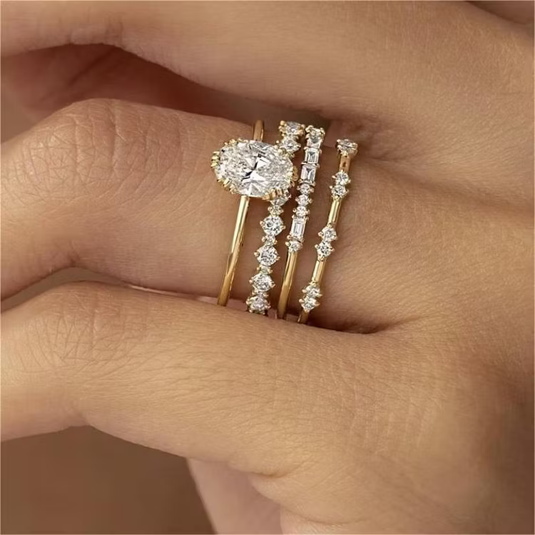 Aoaome Diamond and Zirconia Flower Engagement Anniversary Luxury Jewelry Rings