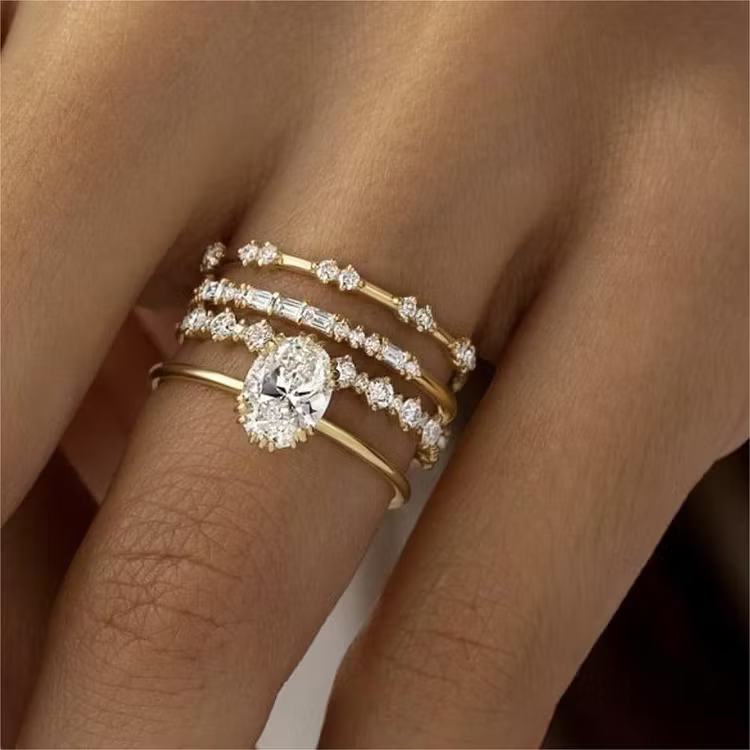 Aoaome Diamond and Zirconia Flower Engagement Anniversary Luxury Jewelry Rings
