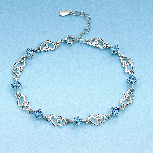 Aoaome Double Heart Amethyst Copper Silver Plated Bracelets