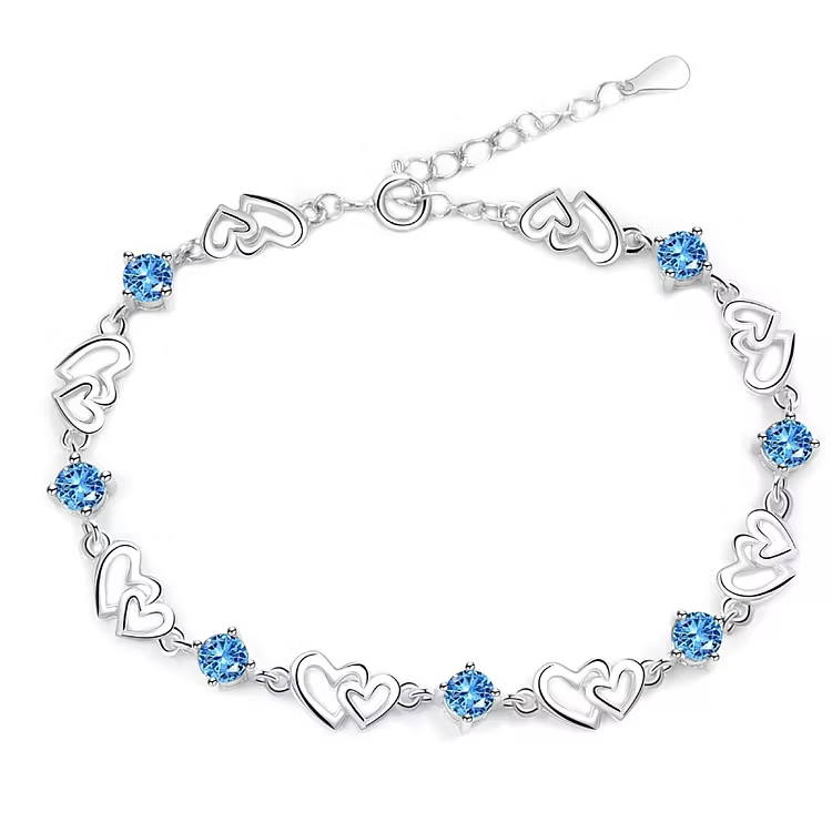 Aoaome Double Heart Amethyst Copper Silver Plated Bracelets