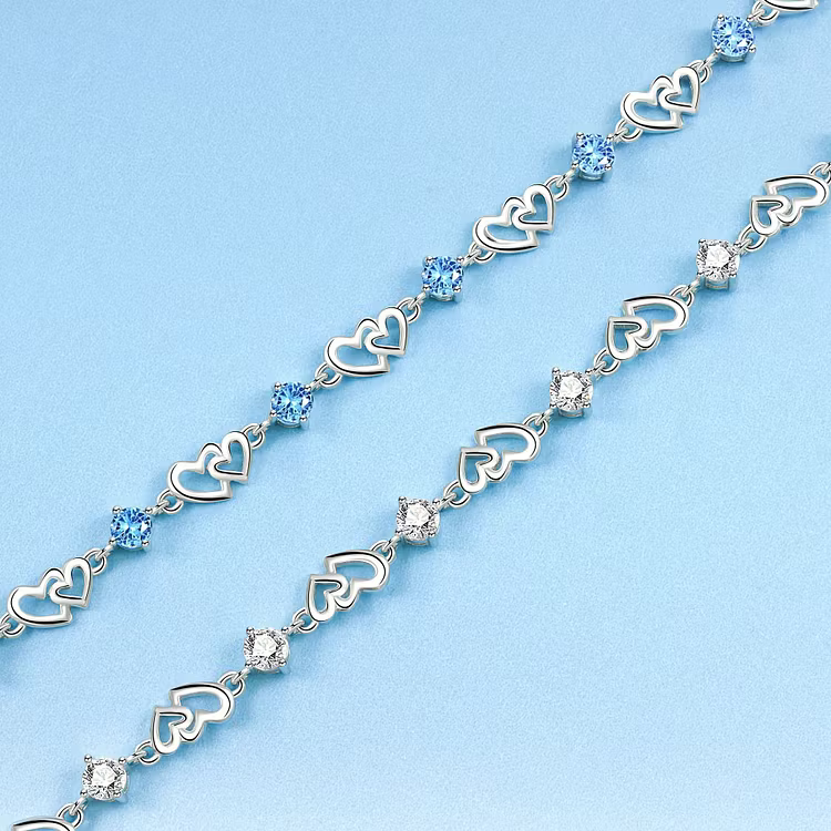 Aoaome Double Heart Amethyst Copper Silver Plated Bracelets