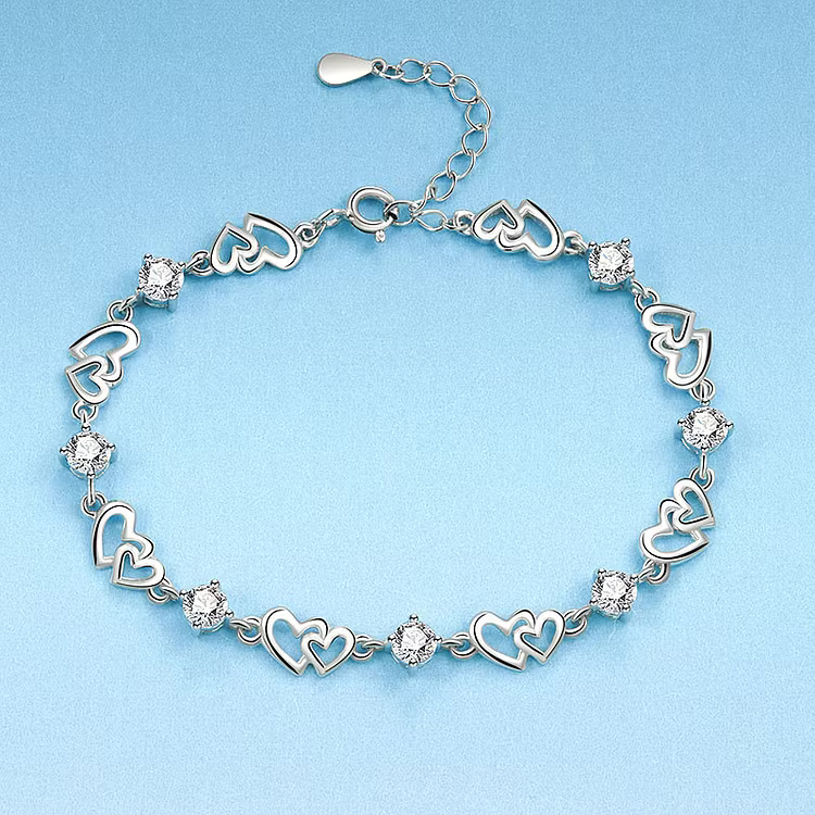 Aoaome Double Heart Amethyst Copper Silver Plated Bracelets