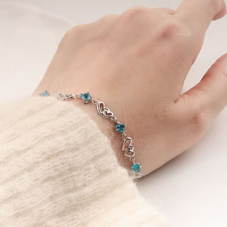 Aoaome Double Heart Amethyst Copper Silver Plated Bracelets