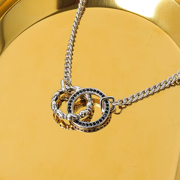 Aoaome Double Ring Geometric Necklaces