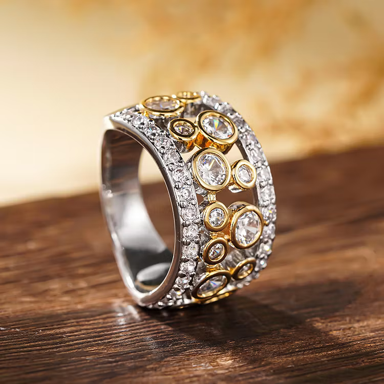 Aoaome Dual Color Inlaid Zircon Rings