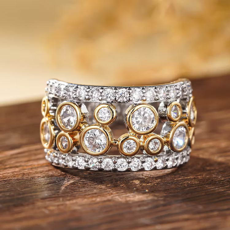 Aoaome Dual Color Inlaid Zircon Rings