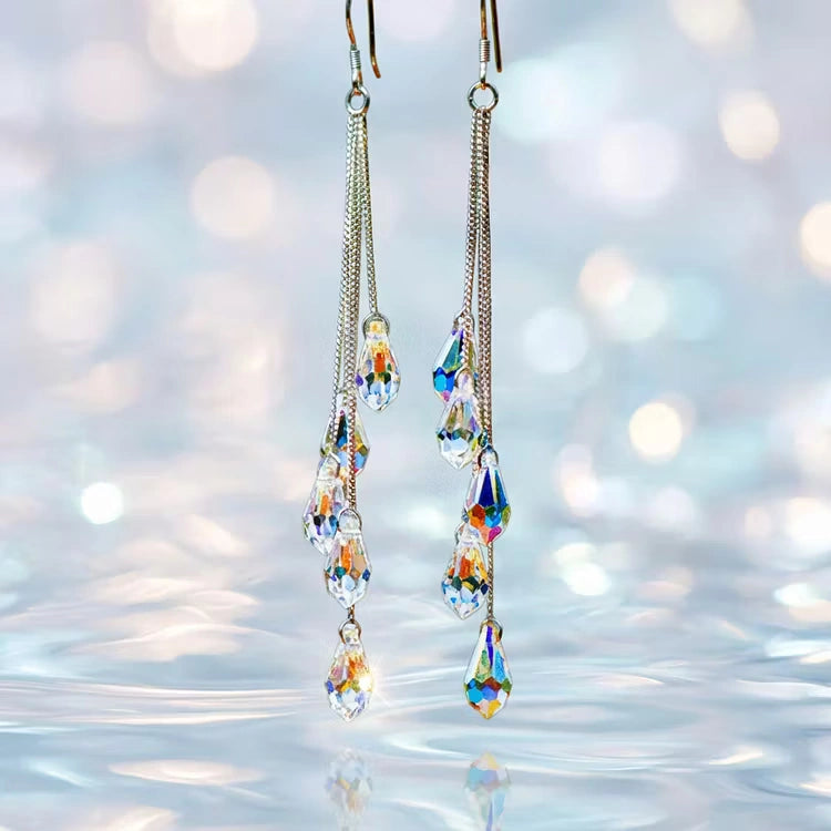 Aoaome Elegant Long Teardrop Zircon Dangle Earrings