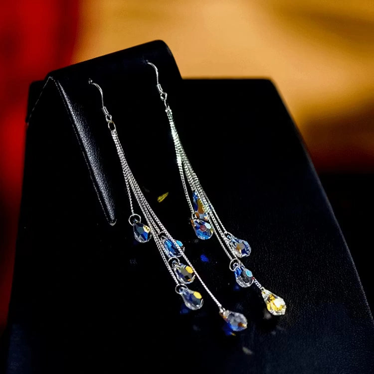 Aoaome Elegant Long Teardrop Zircon Dangle Earrings