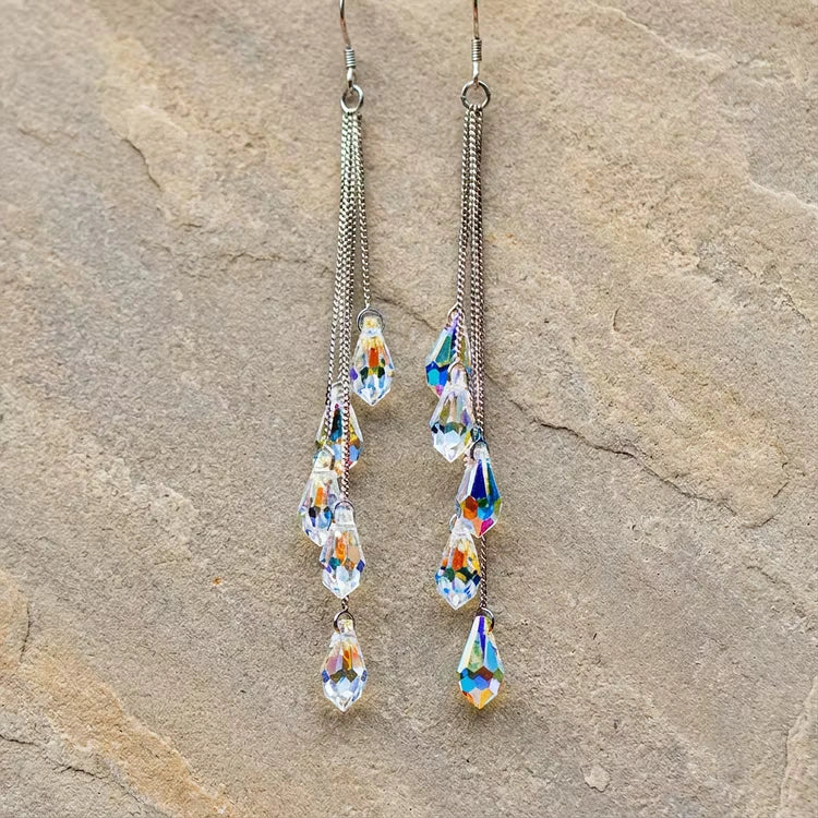 Aoaome Elegant Long Teardrop Zircon Dangle Earrings