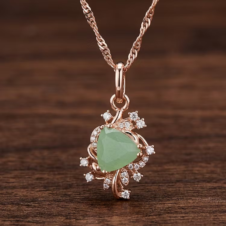 Aoaome Elegant Rose Gold Prism Green Gem Statement Necklaces