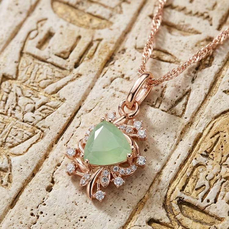 Aoaome Elegant Rose Gold Prism Green Gem Statement Necklaces