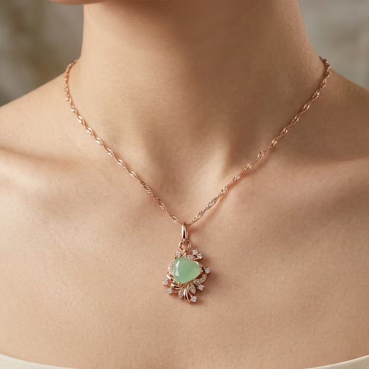 Aoaome Elegant Rose Gold Prism Green Gem Statement Necklaces