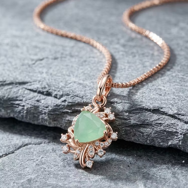 Aoaome Elegant Rose Gold Prism Green Gem Statement Necklaces