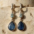 Aoaome Elegant Silver with Aquamarine and Banded Blue Gemstones Earrings