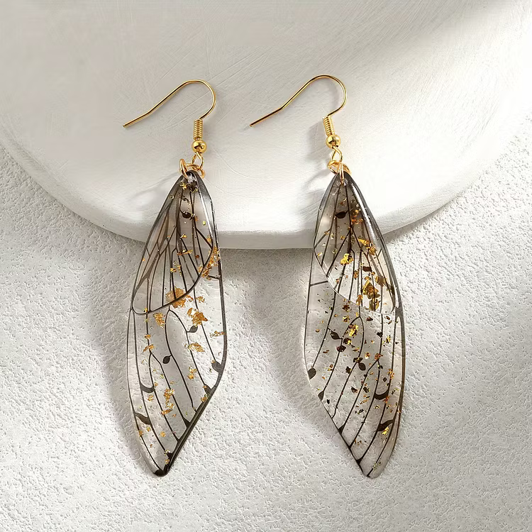 Aoaome Fashion Transparent Resin Wings Drop Earrings